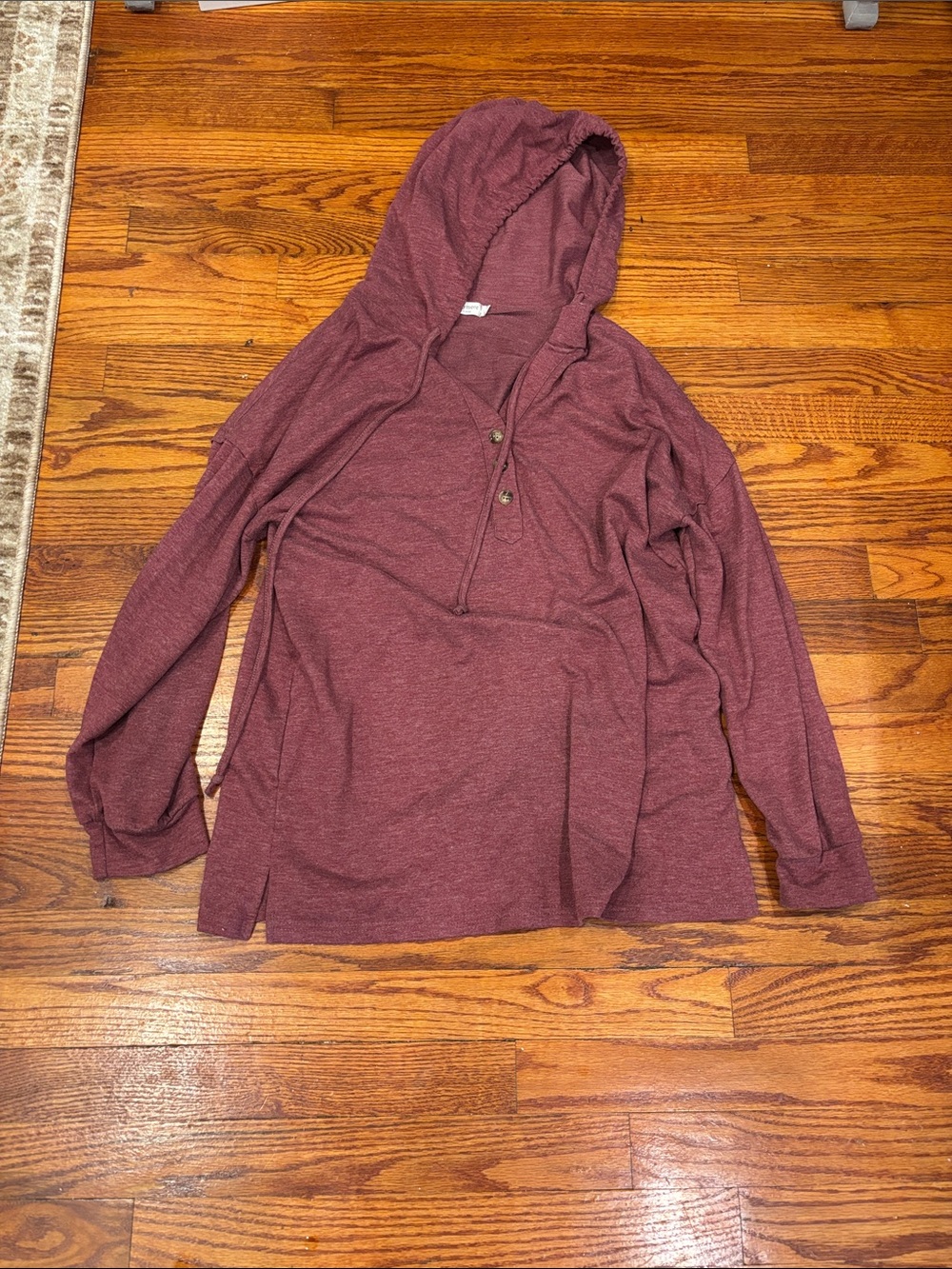 Women's Hooded Henley Pullover Sweatshirt in Burgundy